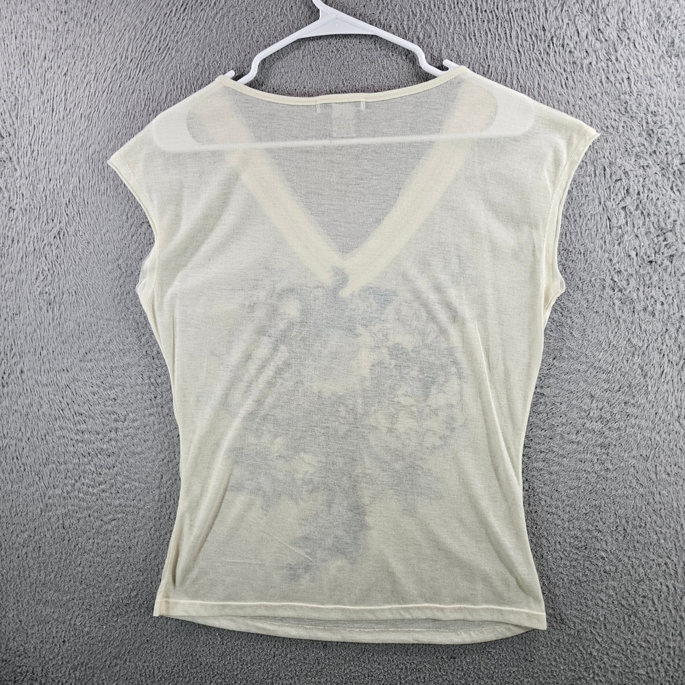 Alberto Makali Womens Ivory Floral Rhinestone V-Neck Cap Sleeve Top Size L - Picture 4 of 9